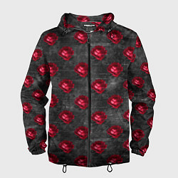 Ветровка с капюшоном мужская Красные бутоны цветов, цвет: 3D-черный