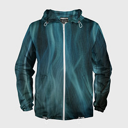 Ветровка с капюшоном мужская Прерывистый абстрактный синий дым во тьме, цвет: 3D-белый