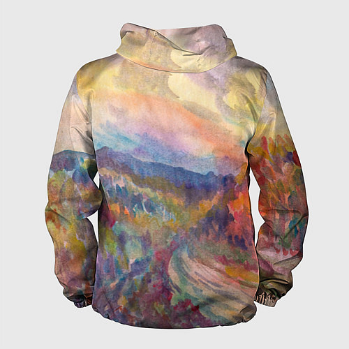 Мужская ветровка Осенний пейзаж акварель / 3D-Черный – фото 2