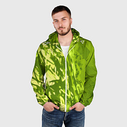 Ветровка с капюшоном мужская Зеленый абстрактный камуфляж, цвет: 3D-белый — фото 2
