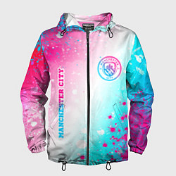 Ветровка с капюшоном мужская Manchester City neon gradient style: надпись, симв, цвет: 3D-черный