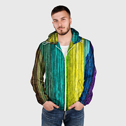 Ветровка с капюшоном мужская Разноцветные полосы материала, цвет: 3D-белый — фото 2