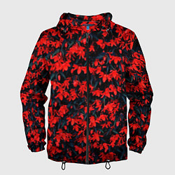 Ветровка с капюшоном мужская Красные бегонии, цвет: 3D-черный