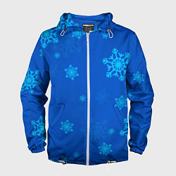 Ветровка с капюшоном мужская Снежинки - синий, цвет: 3D-белый