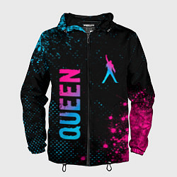 Ветровка с капюшоном мужская Queen - neon gradient: надпись, символ, цвет: 3D-черный