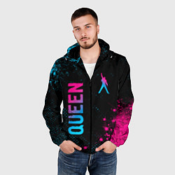 Ветровка с капюшоном мужская Queen - neon gradient: надпись, символ, цвет: 3D-черный — фото 2