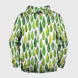Ветровка с капюшоном мужская Акварельные листья, цвет: 3D-белый