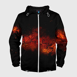 Ветровка с капюшоном мужская Абстрактные взрывы в космосе и красные звёзды, цвет: 3D-белый