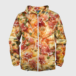 Ветровка с капюшоном мужская Вкусная пицца, цвет: 3D-белый