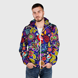 Ветровка с капюшоном мужская Multicolored floral patterns, цвет: 3D-белый — фото 2