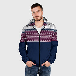 Ветровка с капюшоном мужская Скандинавский орнамент на синем, бордовом фоне, цвет: 3D-черный — фото 2