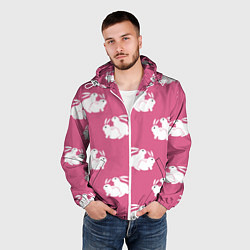Ветровка с капюшоном мужская Сексуальные кролики на розовом, цвет: 3D-белый — фото 2