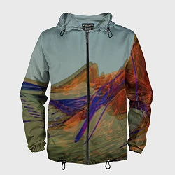 Ветровка с капюшоном мужская Волнообразные разноцветные музыкальные линии, цвет: 3D-черный