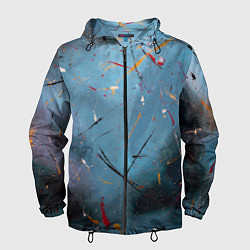 Ветровка с капюшоном мужская Тёмно-синий абстрактный туман и краски, цвет: 3D-черный