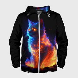 Ветровка с капюшоном мужская Огненная кошка, цвет: 3D-белый