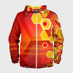 Ветровка с капюшоном мужская Текстура соты оранжевый, цвет: 3D-белый