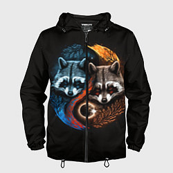 Ветровка с капюшоном мужская Инь-янь еноты, цвет: 3D-черный