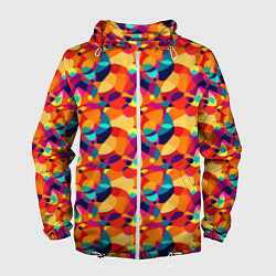 Ветровка с капюшоном мужская Абстрактный узор из разноцветных окружностей, цвет: 3D-белый