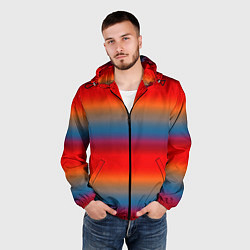 Ветровка с капюшоном мужская Оранжево-синие размытые полосы, цвет: 3D-черный — фото 2