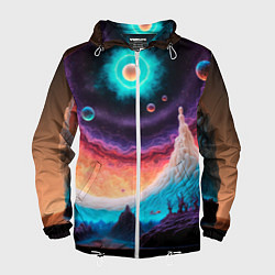 Мужская ветровка Абстрактный кусок земли со снежным лесом и космосо