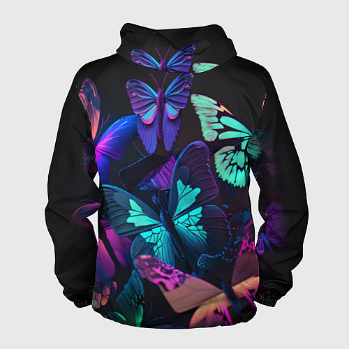 Мужская ветровка Много неоновых бабочек / 3D-Черный – фото 2