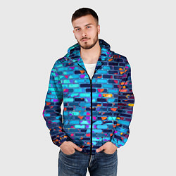 Ветровка с капюшоном мужская Кирпичные сердца, цвет: 3D-черный — фото 2