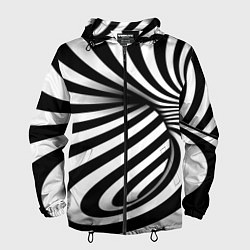 Ветровка с капюшоном мужская Оптические иллюзии зебра, цвет: 3D-черный