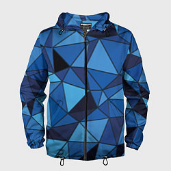 Ветровка с капюшоном мужская Синие треугольники, абстракт, цвет: 3D-черный