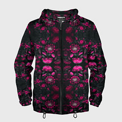 Ветровка с капюшоном мужская Ярко-розовые неоновые лилии, цвет: 3D-черный