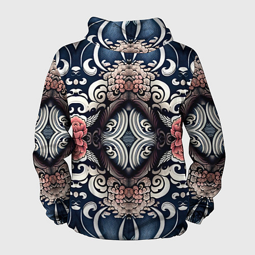 Мужская ветровка Irezumi style: девушка и синие узоры / 3D-Черный – фото 2