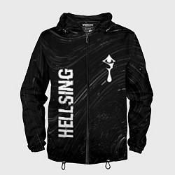 Ветровка с капюшоном мужская Hellsing glitch на темном фоне: надпись, символ, цвет: 3D-черный