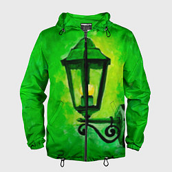 Ветровка с капюшоном мужская Уличный зелёный фонарь, цвет: 3D-черный