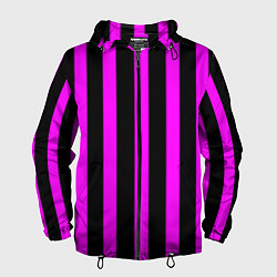 Ветровка с капюшоном мужская В полоску черного и фиолетового цвета, цвет: 3D-черный