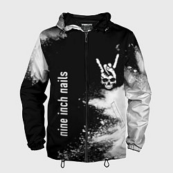 Ветровка с капюшоном мужская Nine Inch Nails и рок символ на темном фоне, цвет: 3D-черный