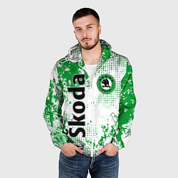 Ветровка с капюшоном мужская Skoda auto logo, цвет: 3D-белый — фото 2