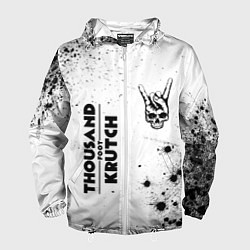 Ветровка с капюшоном мужская Thousand Foot Krutch и рок символ на светлом фоне, цвет: 3D-белый