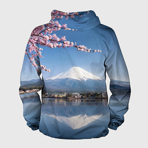 Мужская ветровка Цветущая сакура на фоне Фудзиямы - Япония / 3D-Черный – фото 2