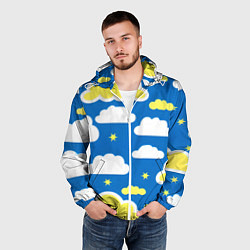Ветровка с капюшоном мужская Рисованные облака и звёзды, цвет: 3D-белый — фото 2