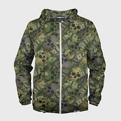 Ветровка с капюшоном мужская Камуфляж с черепами и долларами, цвет: 3D-белый