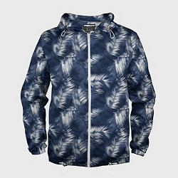 Ветровка с капюшоном мужская Листья пальм в стиле индиго, цвет: 3D-белый