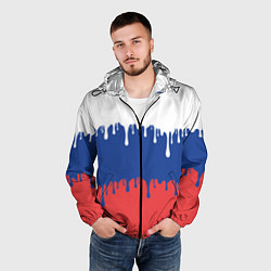 Ветровка с капюшоном мужская Флаг России - потёки, цвет: 3D-черный — фото 2