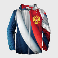 Ветровка с капюшоном мужская Герб России абстракция, цвет: 3D-белый