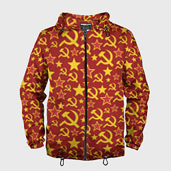 Ветровка с капюшоном мужская СССР Серп и Молот, цвет: 3D-черный