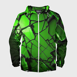 Ветровка с капюшоном мужская Зеленое треснутое стекло, цвет: 3D-белый