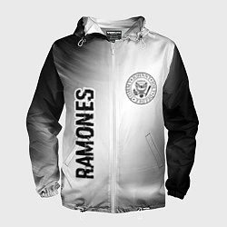 Ветровка с капюшоном мужская Ramones glitch на светлом фоне: надпись, символ, цвет: 3D-белый
