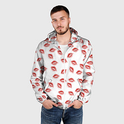 Ветровка с капюшоном мужская Поцелуи - паттерн, цвет: 3D-белый — фото 2