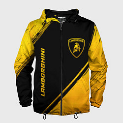 Ветровка с капюшоном мужская Lamborghini - gold gradient: надпись, символ, цвет: 3D-черный