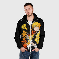 Ветровка с капюшоном мужская Зеницу и иероглифы - клинок, цвет: 3D-белый — фото 2