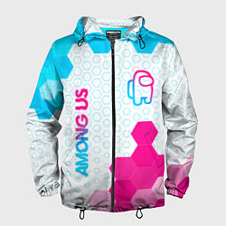 Ветровка с капюшоном мужская Among Us neon gradient style: надпись, символ, цвет: 3D-черный