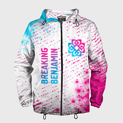 Ветровка с капюшоном мужская Breaking Benjamin neon gradient style: надпись, си, цвет: 3D-черный